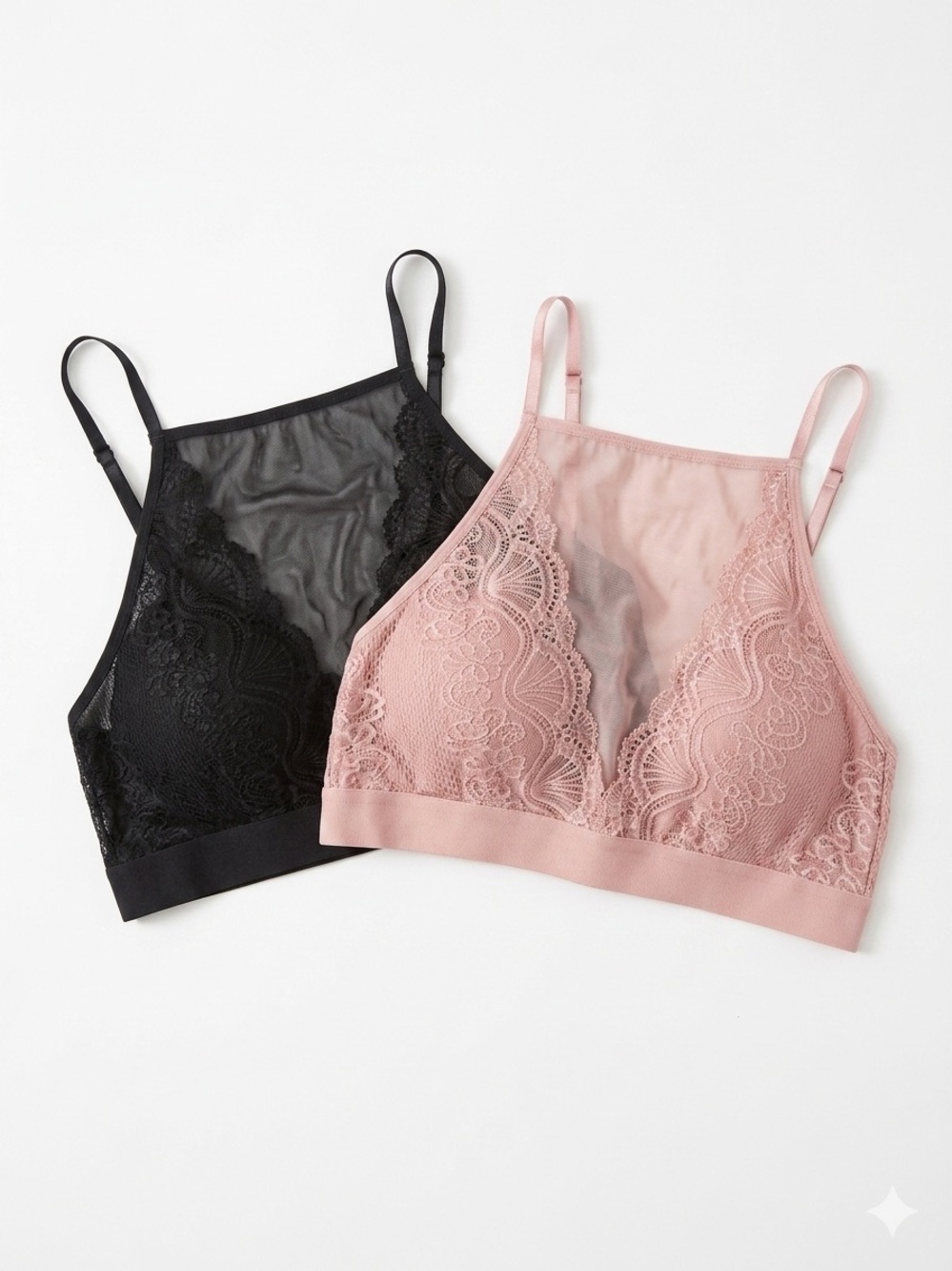 Lace Mesh Bralette Bundle Pink & Black NWOT Women’s Size L